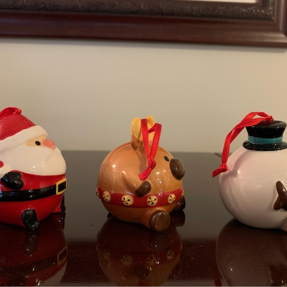 Adorable Santa, rain deer and snowman ornament set. Ceramic, 2 1/4” tall. - Picture 3 of 3